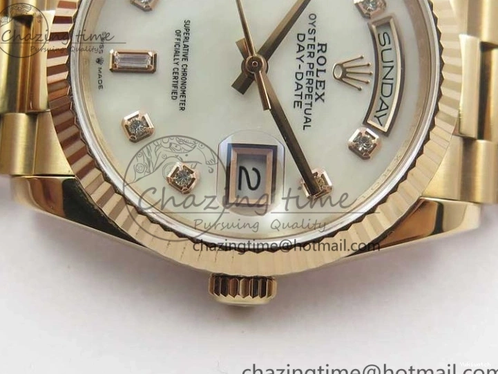 36 Day-Date Dial Edition Maker President RG 128239 Markers on Crystral RG Bp MOP Bracelet Best White 1220